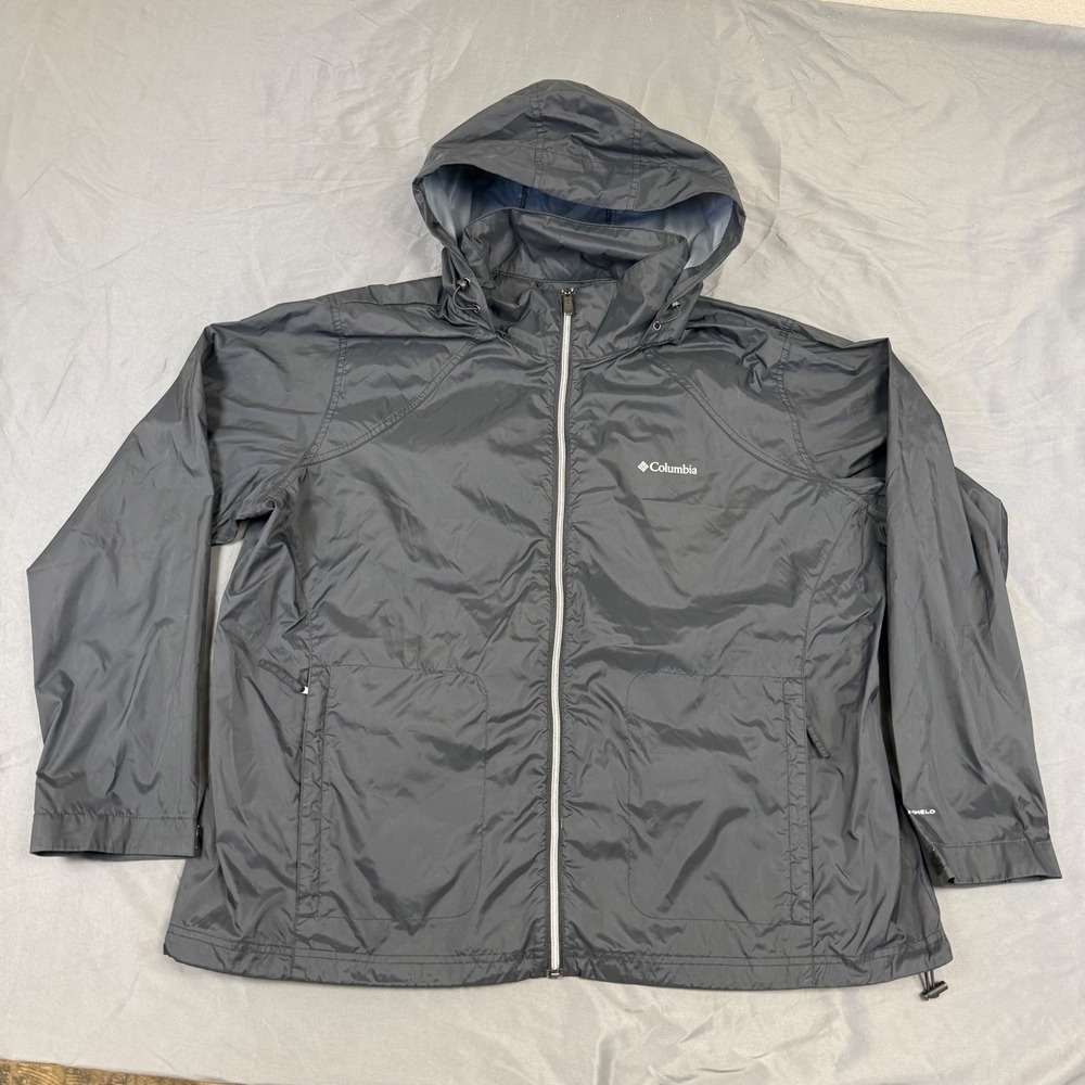Columbia Womens 3X Omni-Shield Windbreaker Jacket Black Hooded Full Zip Coat